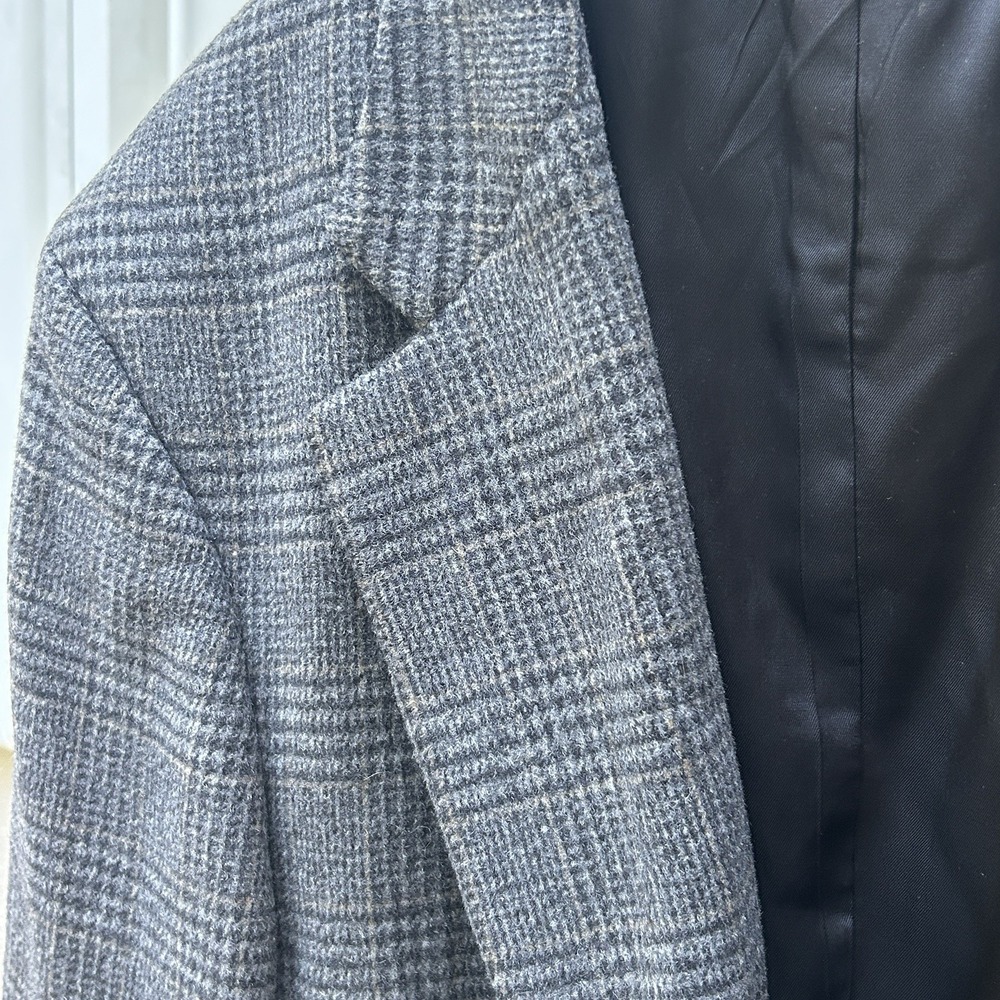 Southbridge Men's 44R Wool Camel Hair Blazer Gray Glen Plaid Sport Coat